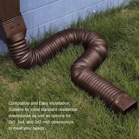plusgutter 16.5ft Long Gutter Downspout Extensions Flexible, 4" Diameter Drain Downspout Extender, Down Spout Drain Extender for Rainwater Drainage, Extendable from 3.4ft to 16.5ft(1Pack Brown)