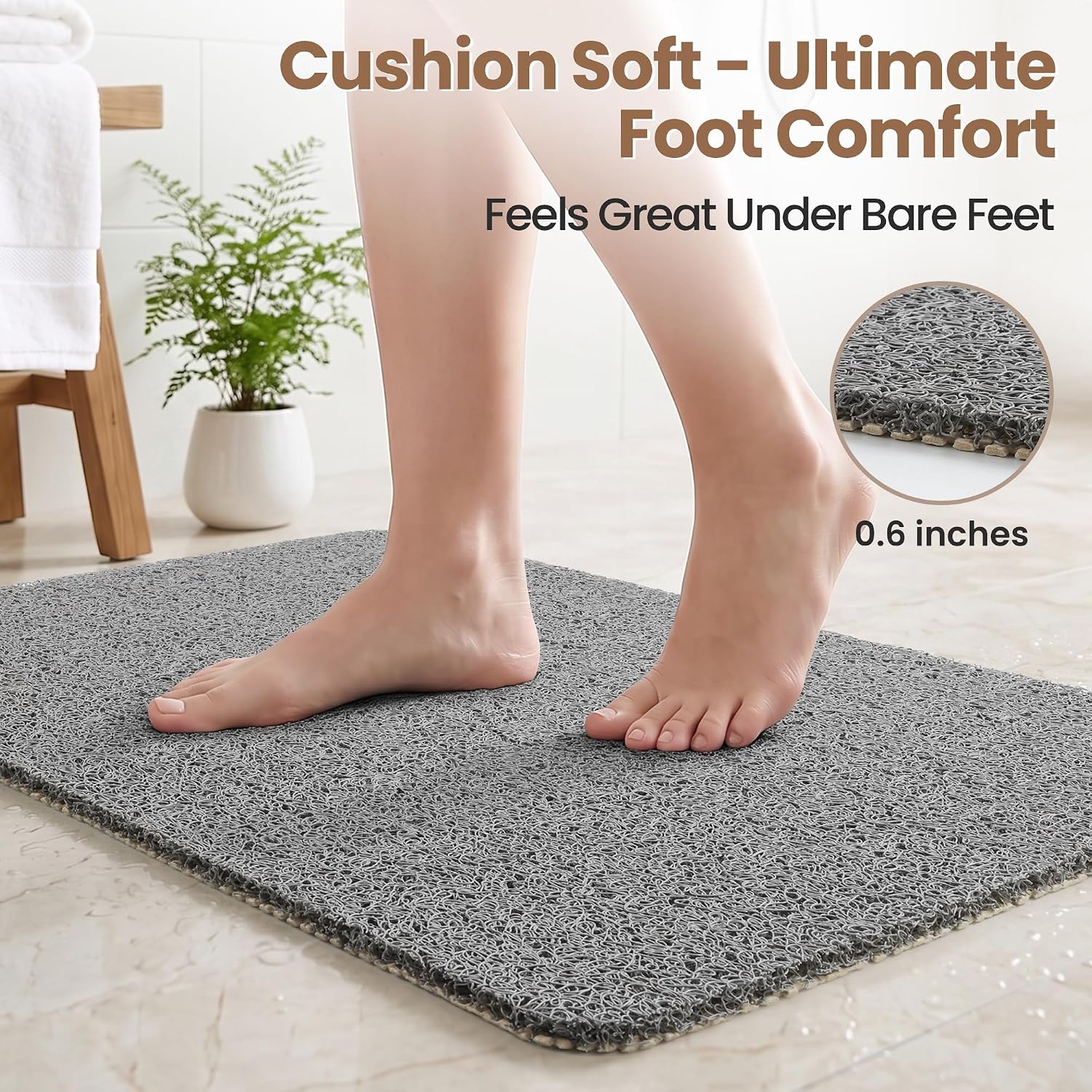 LuxStep Shower Mat Bathtub Mat,24x16 inch, Non-Slip Bath Mat with Drain, Quick Drying PVC Loofah Bathmat for Tub,Shower,Bathroom (Phthalate Free,Grey)