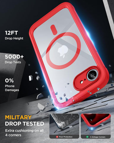 Miracase for iPhone 16e & 17e Case with Built-in Screen Protector, Red