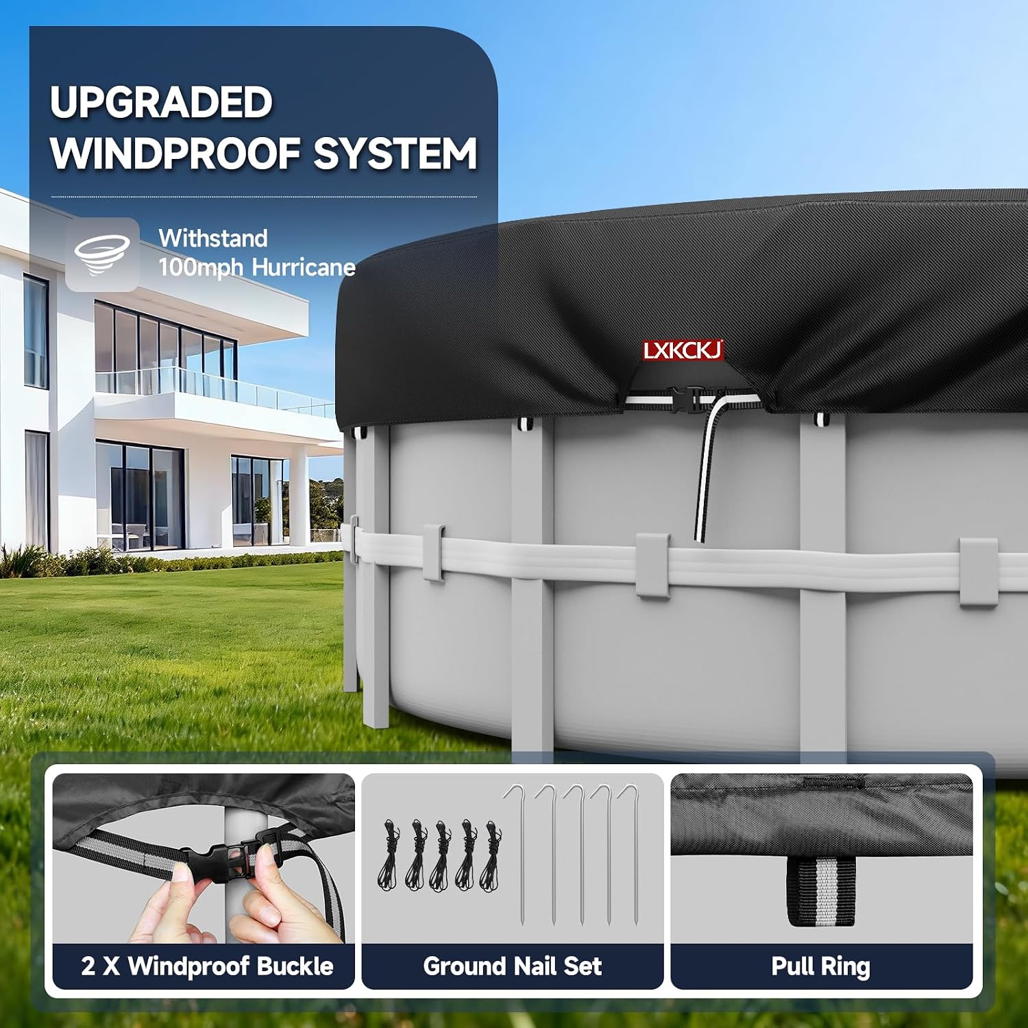 LXKCKJ 12 Ft Pool Cover for Above Ground Pool, Round 420D Solar Oxford Tarp