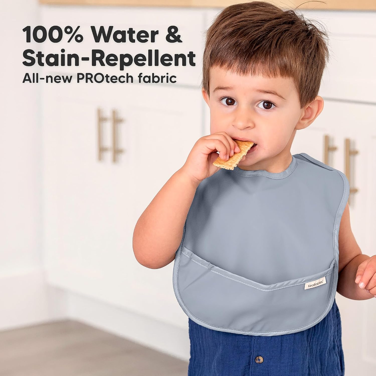KeaBabies 3-Pack Waterproof Baby Bibs for Eating, Lightweight, Slate