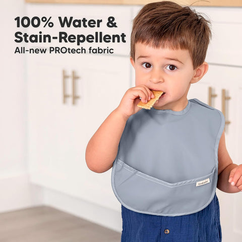 KeaBabies 3-Pack Waterproof Baby Bibs for Eating, Lightweight, Slate