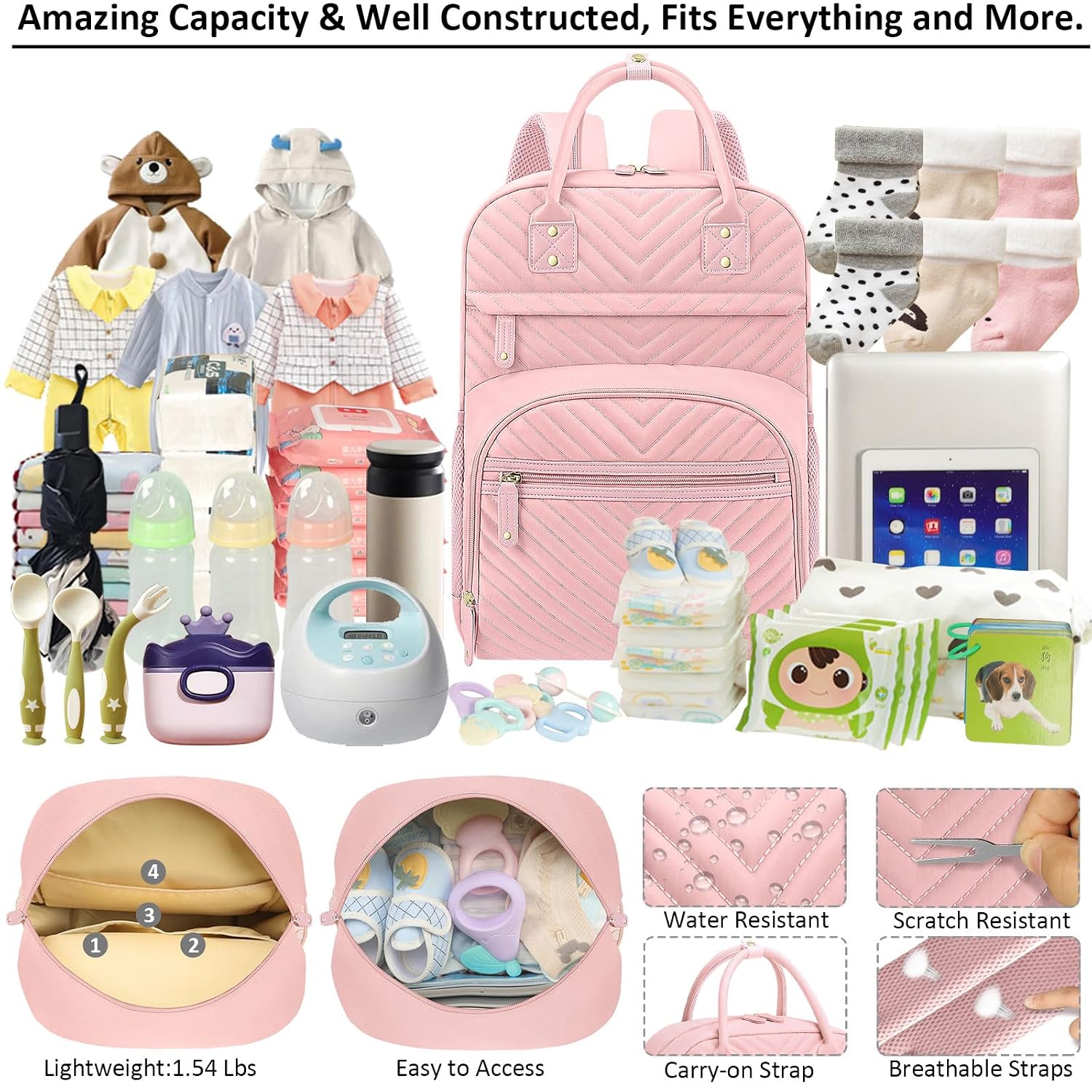 Tenot Diaper Bag Backpack for Women with Insulated Pockets Baby Pink