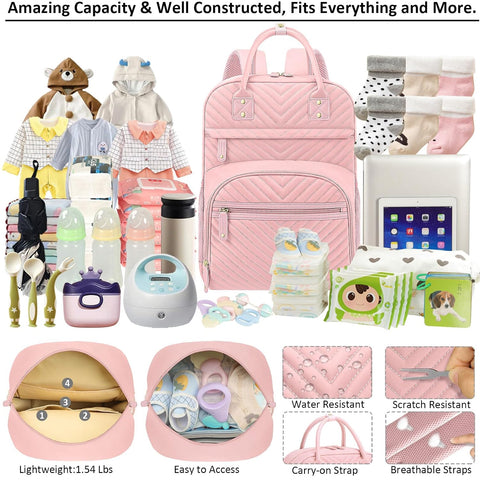 Tenot Diaper Bag Backpack for Women with Insulated Pockets Baby Pink