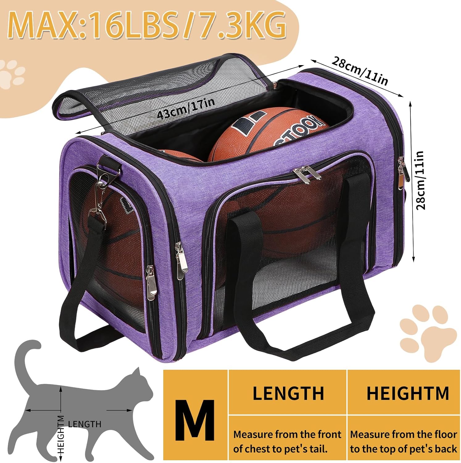 Soft-Sided Cat/Dog/Pet Carrier, Collapsible Pets Travel Carriers