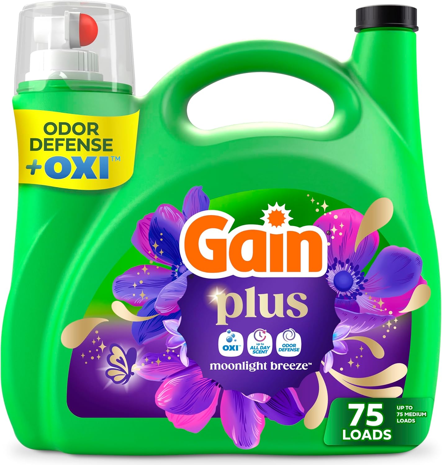 Gain Plus Liquid Laundry Detergent, Cleaner, Fresher, Now with Oxi, Moonlight Breeze Scent, 99 fl oz, 75 Loads