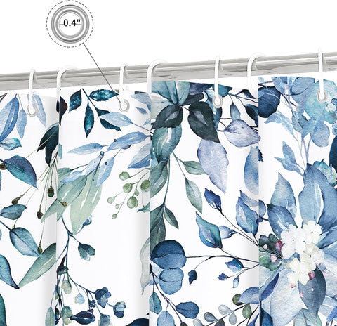 Gibelle Blue Eucalyptus Shower Curtain, Watercolor Floral Print, 72x90