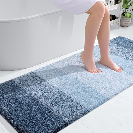 OLANLY Bathroom Rug Mat 59x24, Extra Soft and Absorbent Microfiber Bath Rug, Non-Slip Plush Shaggy Bath Carpet Runner, Machine Wash Dry, Bath Mats for Bathroom Floor, Tub and Shower, Navy Blue