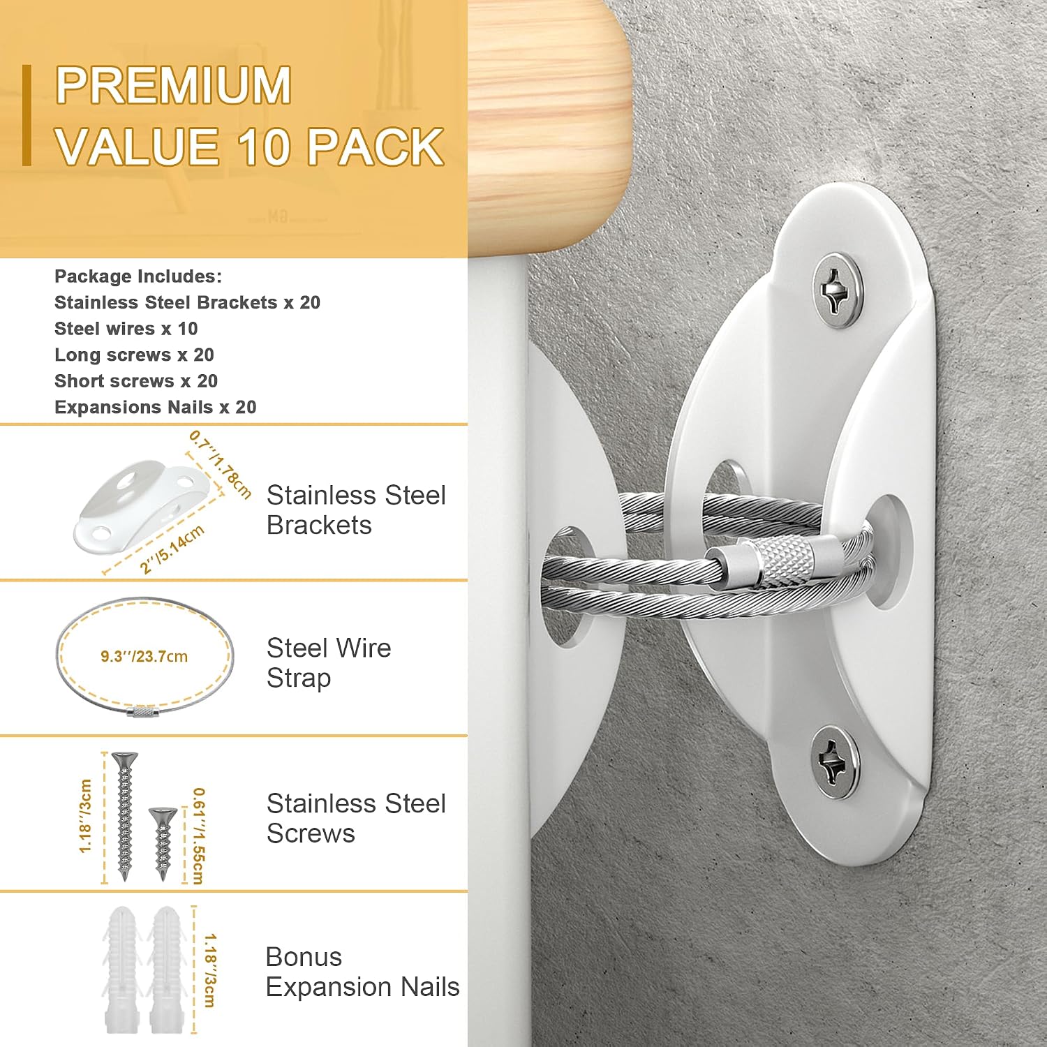 Furniture Anchors 10 Pack, Anti-Tip Furniture Straps for Baby Proofing
