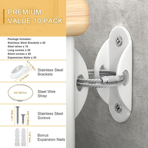 Furniture Anchors 10 Pack, Anti-Tip Furniture Straps for Baby Proofing