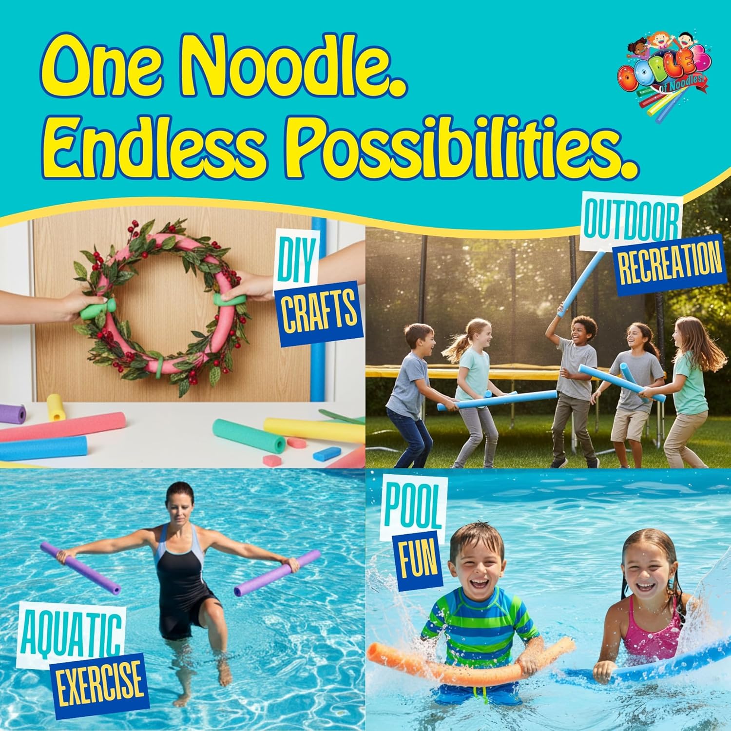 Oodles of Noodles Deluxe Rainbow Pool Noodles Foam - Pack of 5 - Approx. 48 inch x 2.5 inch Multi-Purpose Foam Tubes, Pool Noodles Bulk Floats for Pool, Exercise, Crafts, Padding, Insulation & More