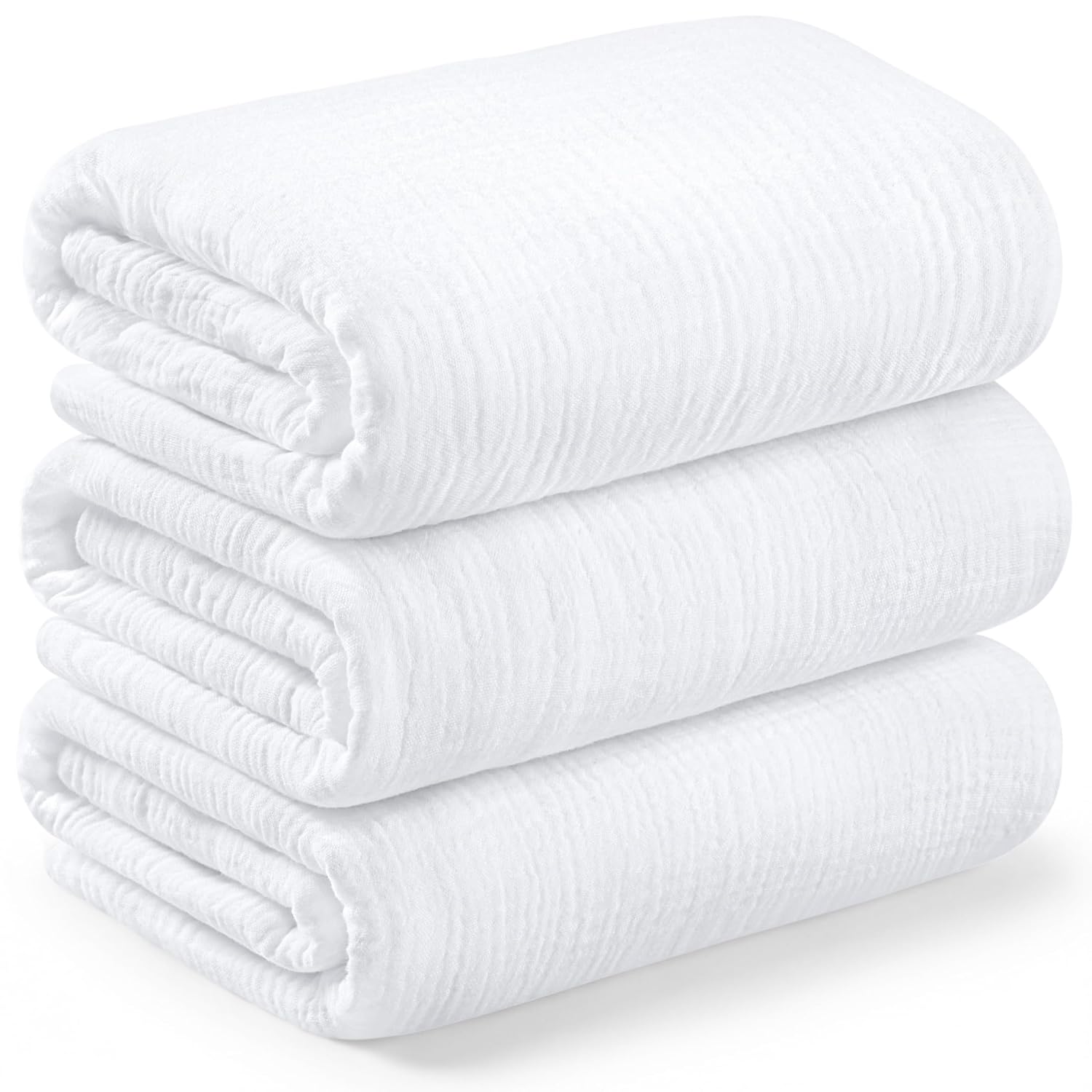 3pk Muslin Swaddle Blankets for Newborns Boys, Girls (Soft White, 47x47)