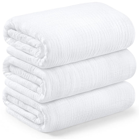 3pk Muslin Swaddle Blankets for Newborns Boys, Girls (Soft White, 47x47)