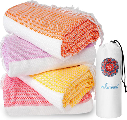 4 Packs Turkish Beach Towels Oversized Swim Towel Set Bulk Quick Dry Bath Pool Sand Free Extra Large Xl Big Blanket Adult Travel Essentials Cruise Accessories Must Have Clearance Vacation Stuff