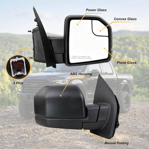 Right Passenger Side Door Mirror with Blind Spot Glass Power Fits 2015-2020 Ford F150 Without Turn Signal Light Non-Heated (3Pins) Replaces: ‎FL3Z17682AK