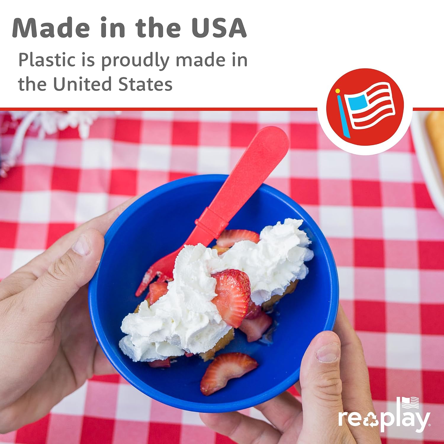 Re-Play Toddler Forks and Spoons Set - 4x4 Utensils Set for Kids - Dishwasher and Microwave Safe - Made in USA - Set of 8-5.8" x 1.2" x 0.2" - A True Blue
