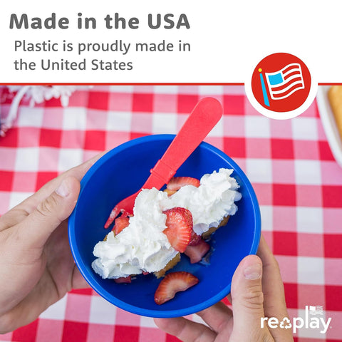Re-Play Toddler Forks and Spoons Set - 4x4 Utensils Set for Kids - Dishwasher and Microwave Safe - Made in USA - Set of 8-5.8" x 1.2" x 0.2" - A True Blue