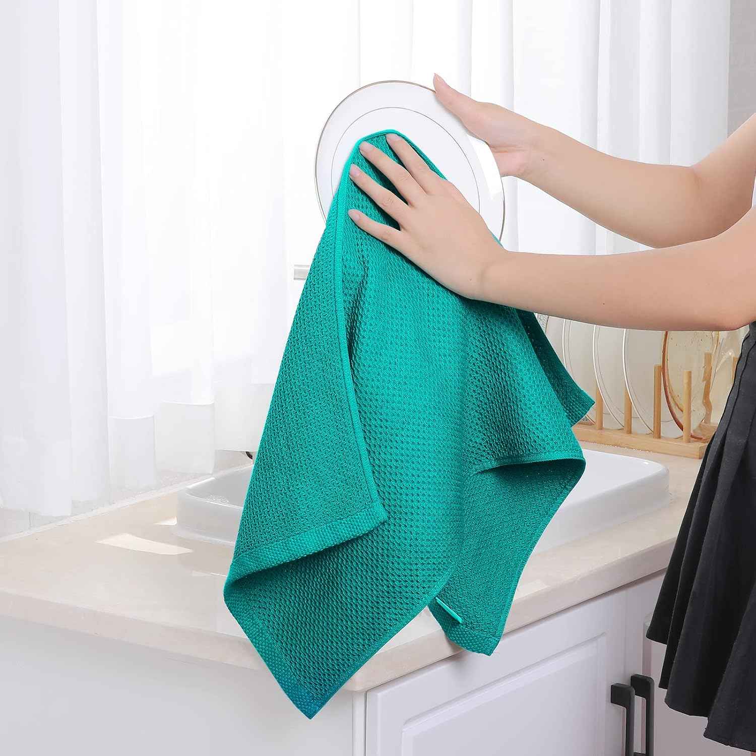 Homaxy 100% Cotton Waffle Weave Kitchen Dish Towels 8-Pack, Teal