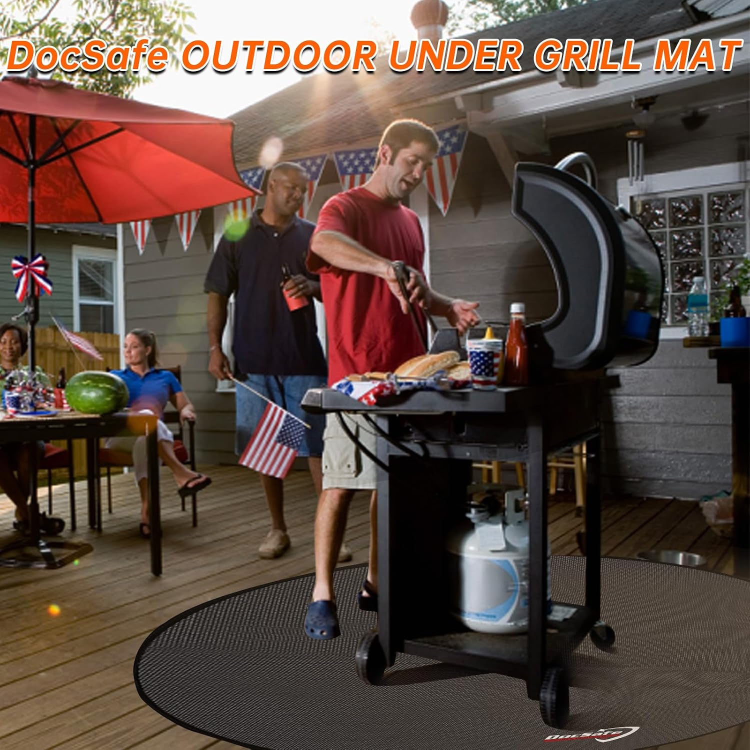 DocSafe 48" Round Fire Pit Mat, 4-Layer Fireproof Under Grill Mat Heat Insulated Indoor Fireplace Pad Protector for Decks,Patios,Grass,Solo Stove Bonfire, Reusable Oil-Proof and Waterproof, Black