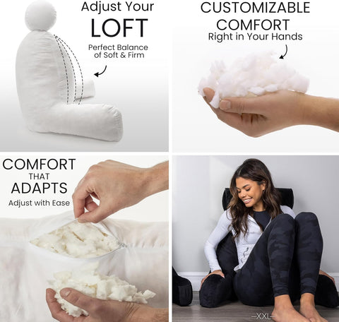 Husband Pillow XXL The Original for Adults - 30" Tall Backrest for Sitting Up in Bed - Firm Support Reading & Bed Rest Pillows for Adults, Neck Roll, Removable Cover - TV - Black