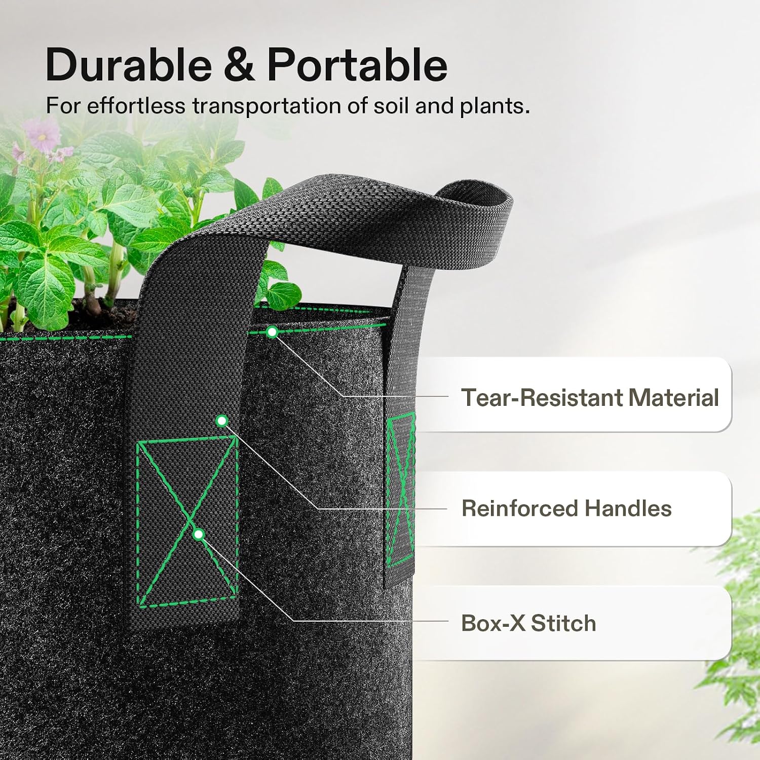 VIVOSUN 5-Pack 5 Gallon Plant Grow Bags Fabric Pots with Handles