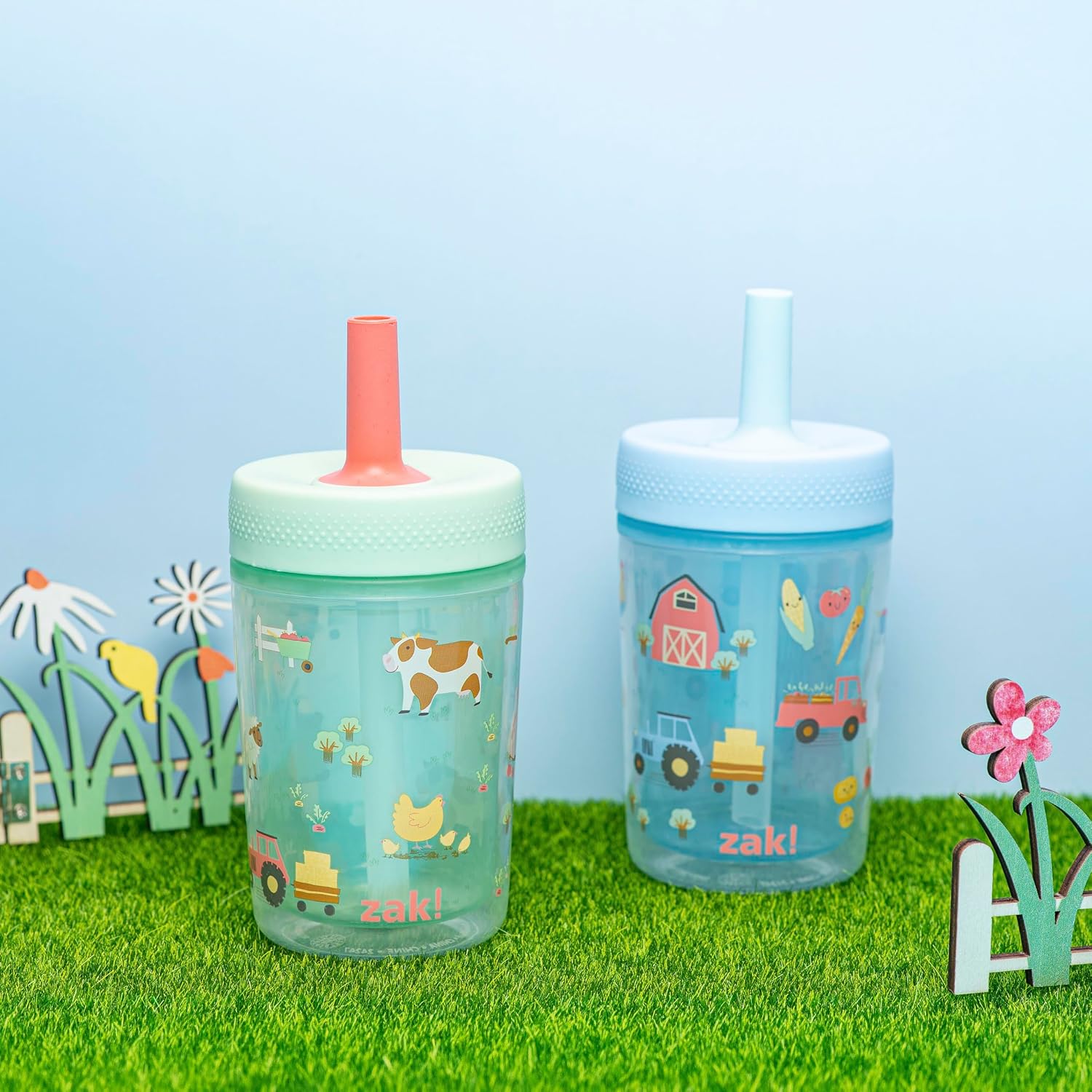 Zak Designs Barnyard Harvest Capri 9oz Leak-Proof Toddler Cups, 2-Pack