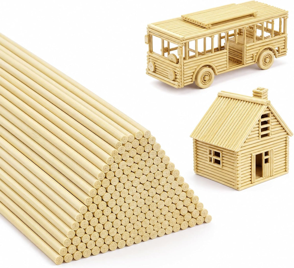 Rclxl 200Pcs Wooden Dowel Rods 1/8 x 12 Inch Wood Sticks for Crafts DIY