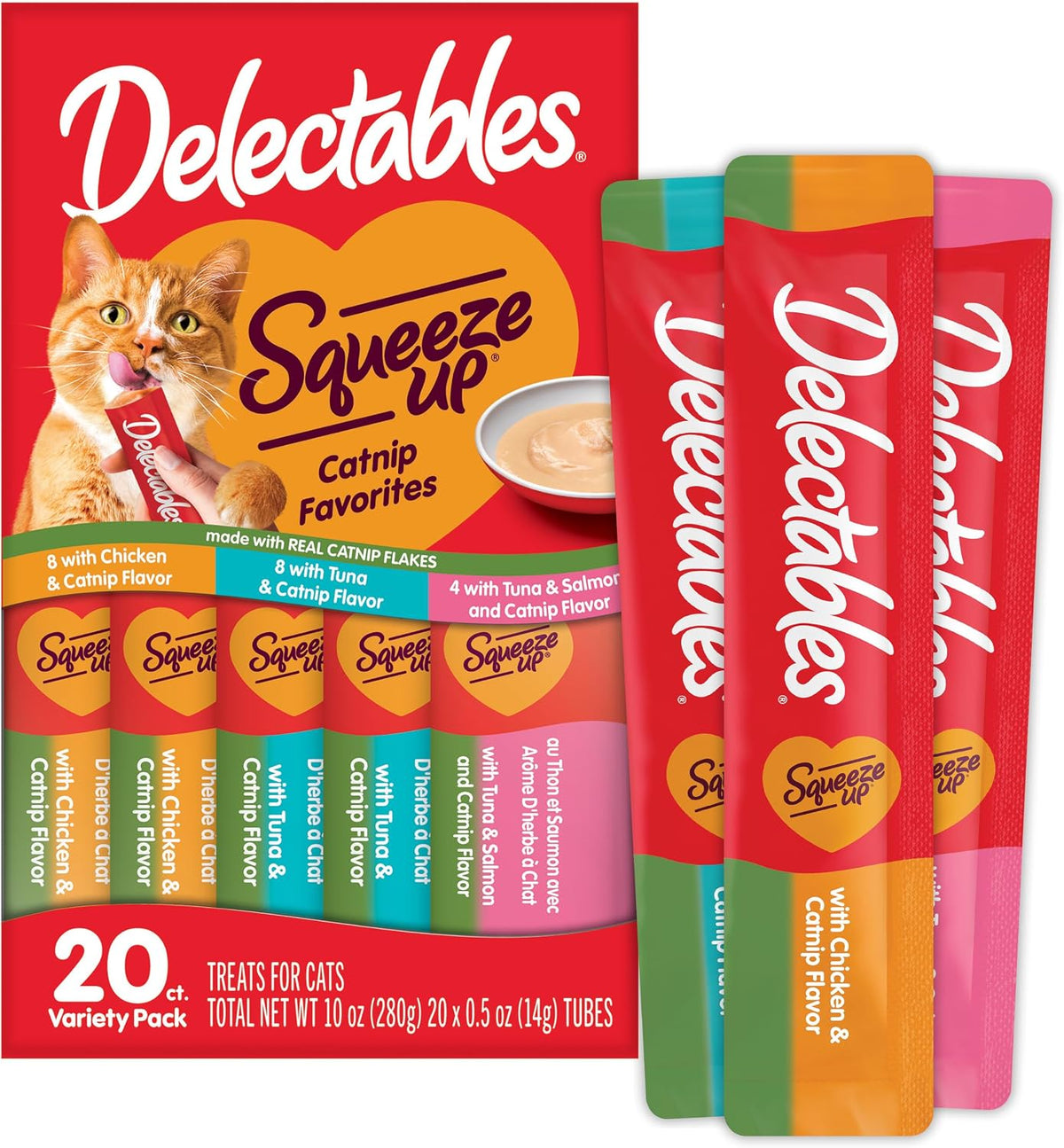 Delectables Squeeze Up Catnip Variety Pack, Creamy Squeezable Puree, Lickable Wet Cat Treats, Grain Free, No Added Fillers, No by-Products, No Added Preservatives, 0.5 Ounces Tube, 20 Tubes Total