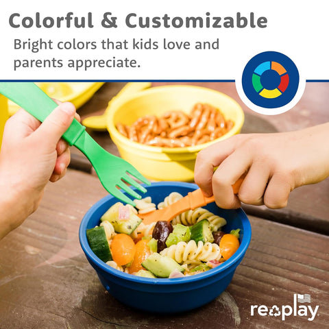 Re-Play Toddler Forks and Spoons Set - 4x4 Utensils Set for Kids - Dishwasher and Microwave Safe - Made in USA - Set of 8-5.8" x 1.2" x 0.2" - A True Blue