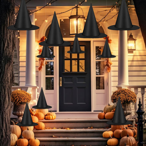 24 PCS Halloween Witch Hat with Nylon Ropes for Halloween Yard Decor