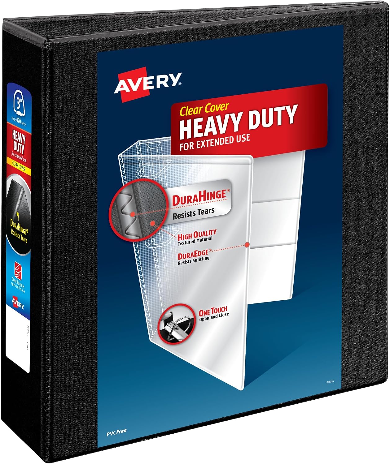 Avery® Heavy-Duty View 3 Ring Binder, 3" EZD® Rings, 1 Black Binder