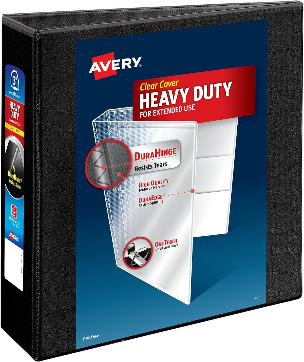 Avery® Heavy-Duty View 3 Ring Binder, 3" EZD® Rings, 1 Black Binder
