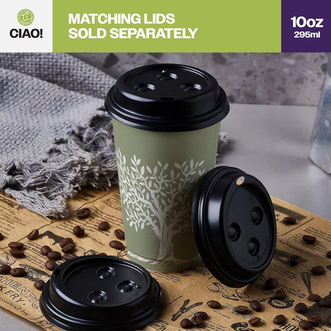 CIAO! 10oz Paper Hot Cup, Rooted Olive Print, (Case of 1,000)