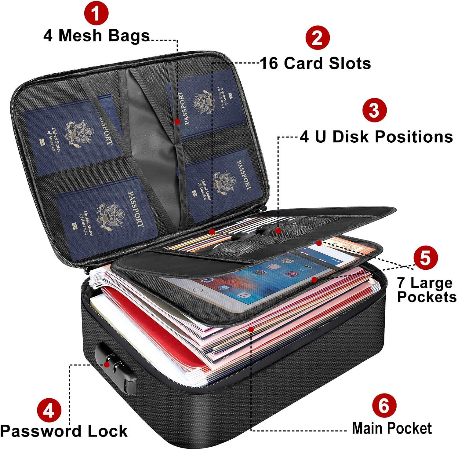 DocSafe Document Bag with Lock, Fireproof 3-Layer File Storage Box, Black