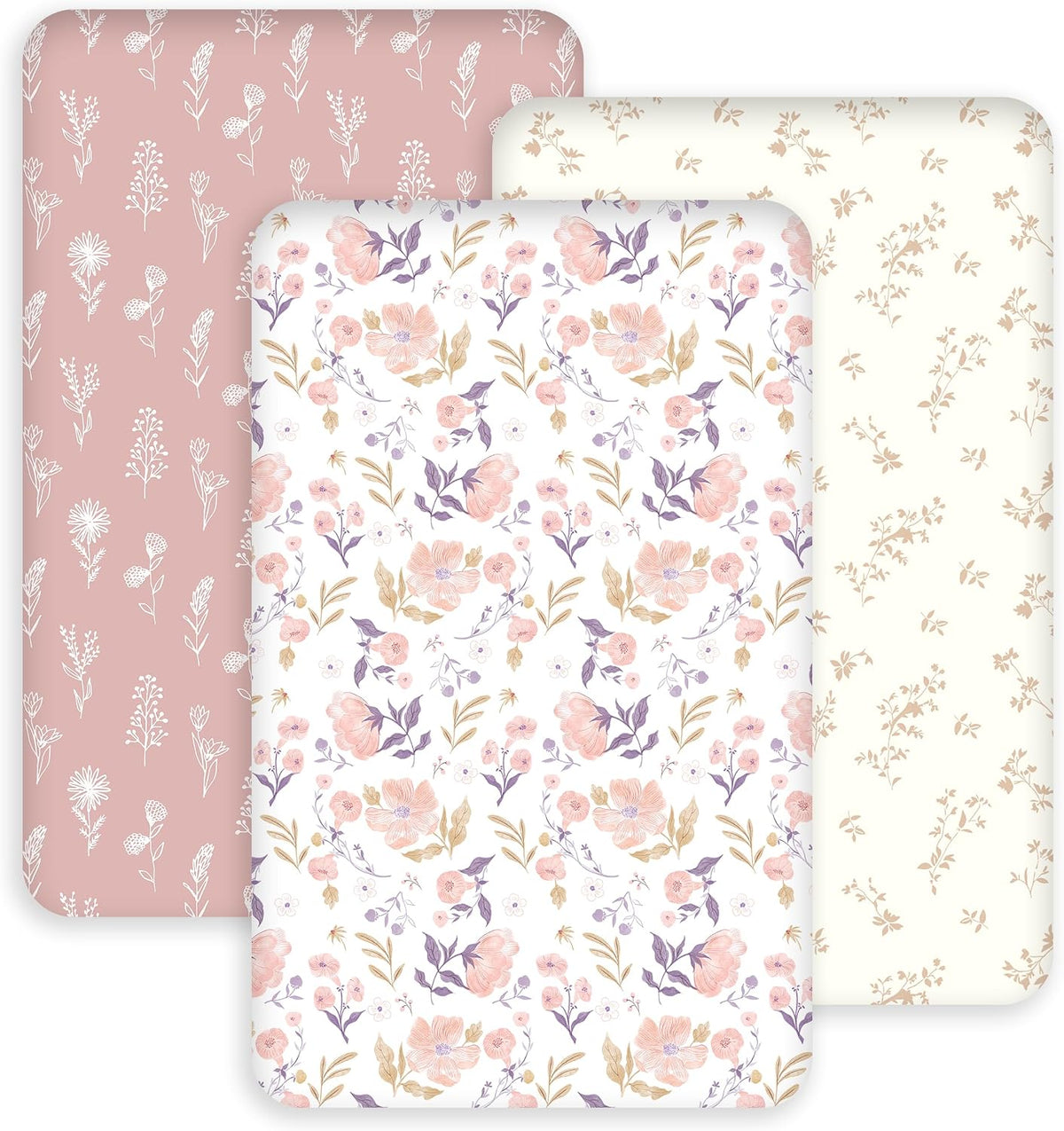 3 Pack Bedside Bassinet Sheets Girl & Boy 33" x 20" Rectangle