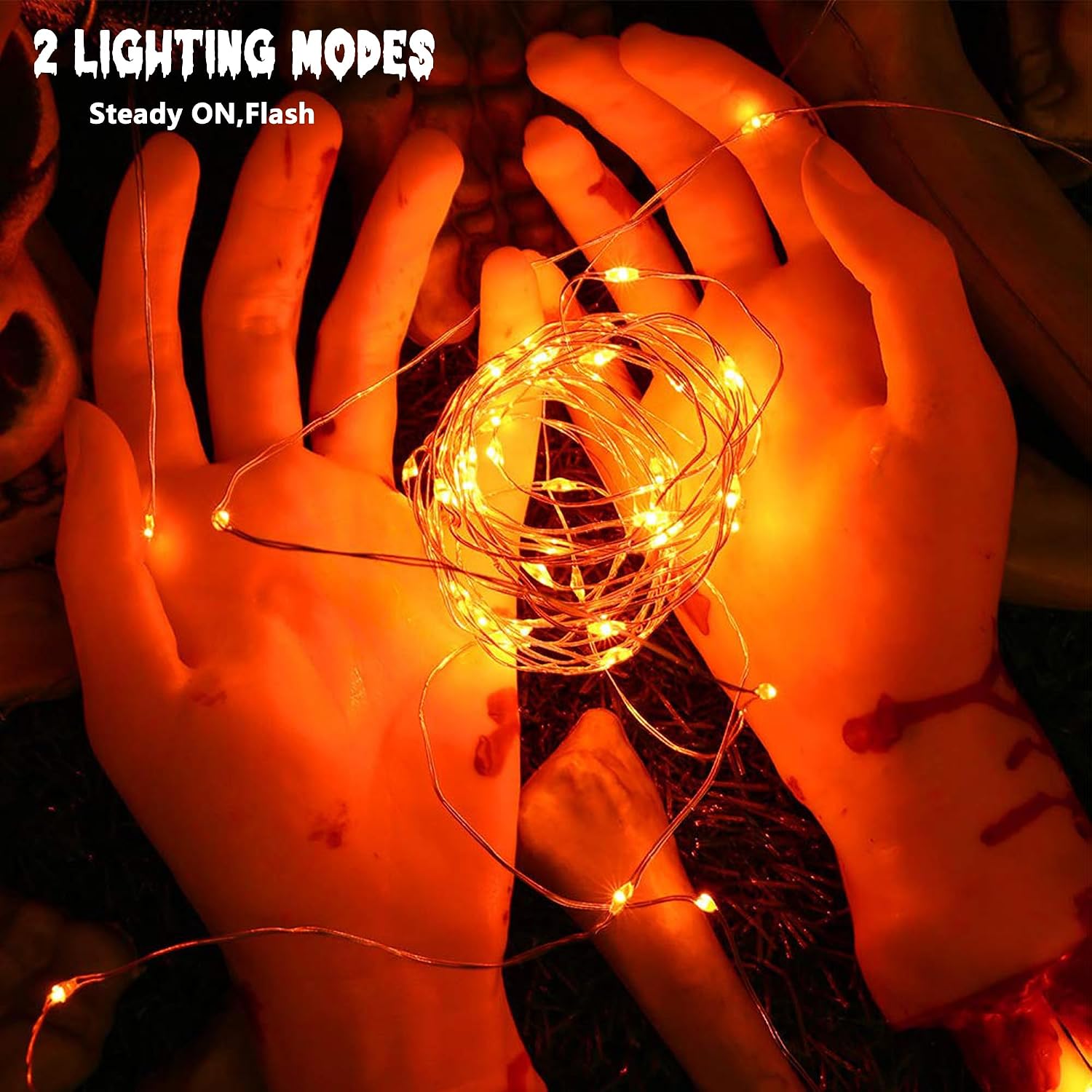 Joomer Orange Battery Operated Halloween Fairy Lights, 16FT 50LED 2 Modes