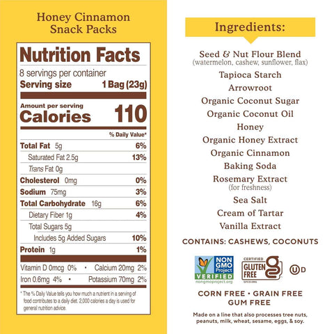 Simple Mills Snack Packs Honey Cinnamon Sweet Thins, Healthy Snacks for Kids, Individual Packs, Seed & Nut Flour, 8 Ct (Pack of 4)