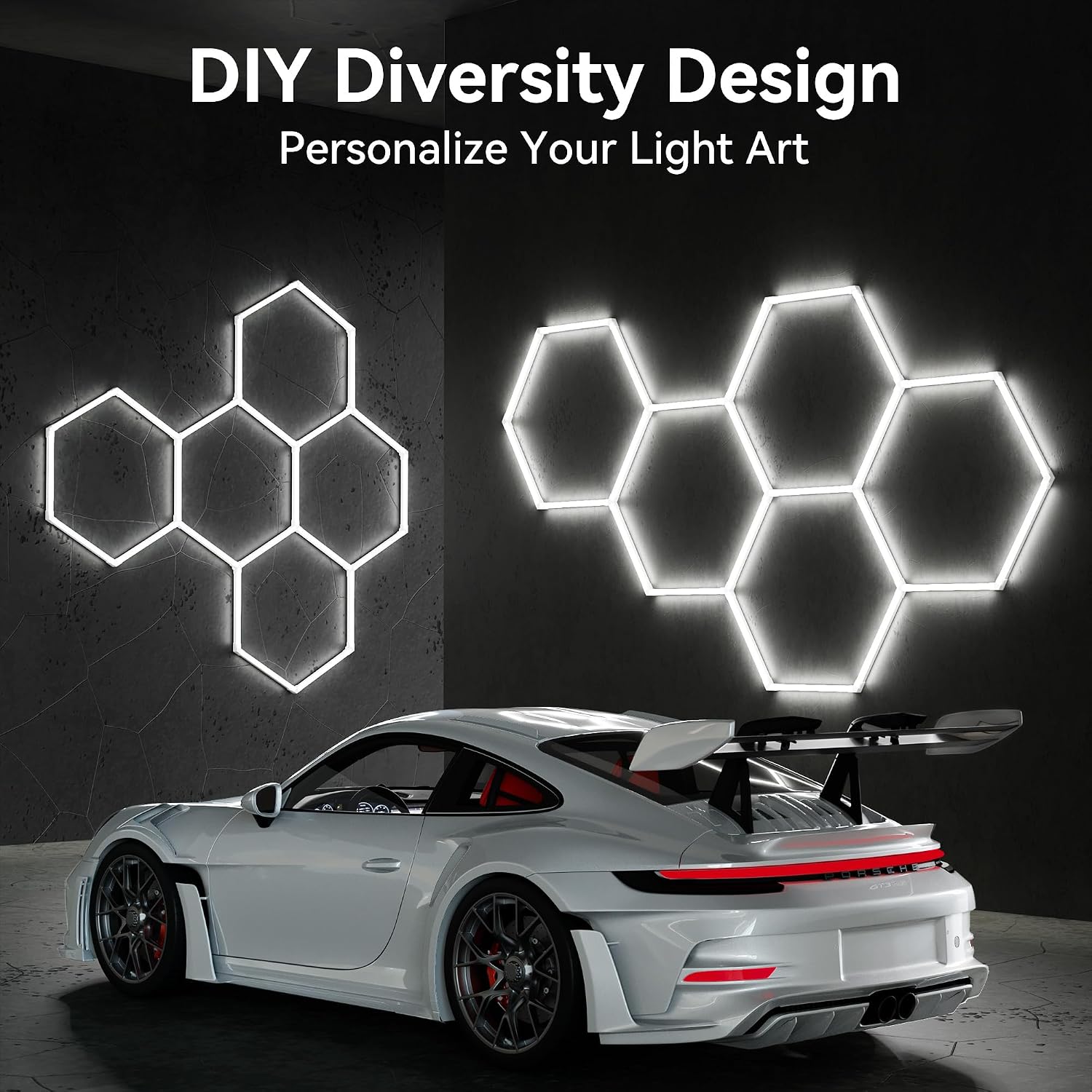 MODERN Hexagon Garage Light: Higher Brightness 720W 86400 Lumens Hexagon Led Garage Light with Rectangle Frame 6500K for Garage, Basement, Warehouse, Auto Beauty Shop, Car Detailing Shop etc. …