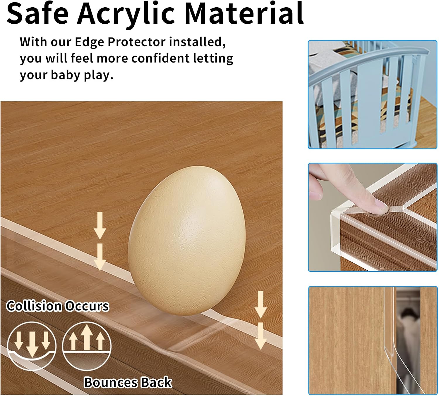 Edge Corner Protector Baby Proofing,Soft Clear Furniture Table Corner Guard & Edge Safety Cabinet Door Bumper,Crib Bumpers,Wall Protector,6.6ft(Width 0.8 in，Thickness 0.08 in)