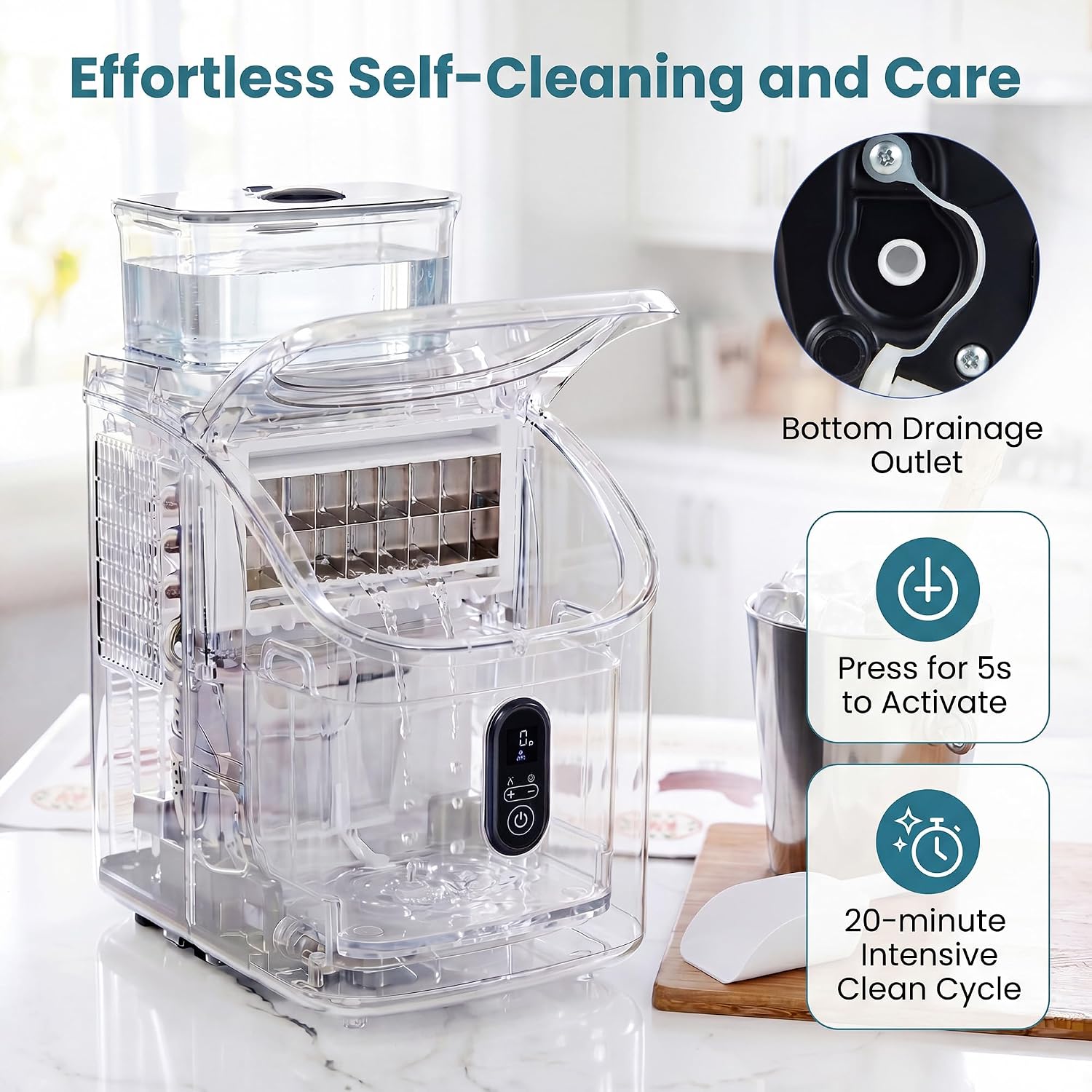 ARLIME Countertop Ice Maker with External Tank, Self-Cleaning Ice Machine
