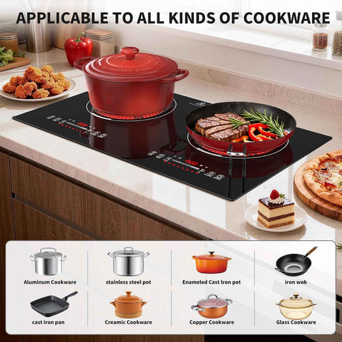 VBGK 24 Inch Electric Cooktop,110V 3000W Electric Stove Top with LED touch Control,8 Power Levels, Kids Lock & 4H Timer,Overheat Protection stove, 2 burner cooktop