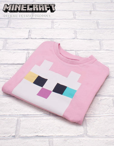 Minecraft T Shirt for Girls | Kids Kitty Front Character Tie Pink Gamer Tee | Childrens Clothing Gaming Merchandise Gifts