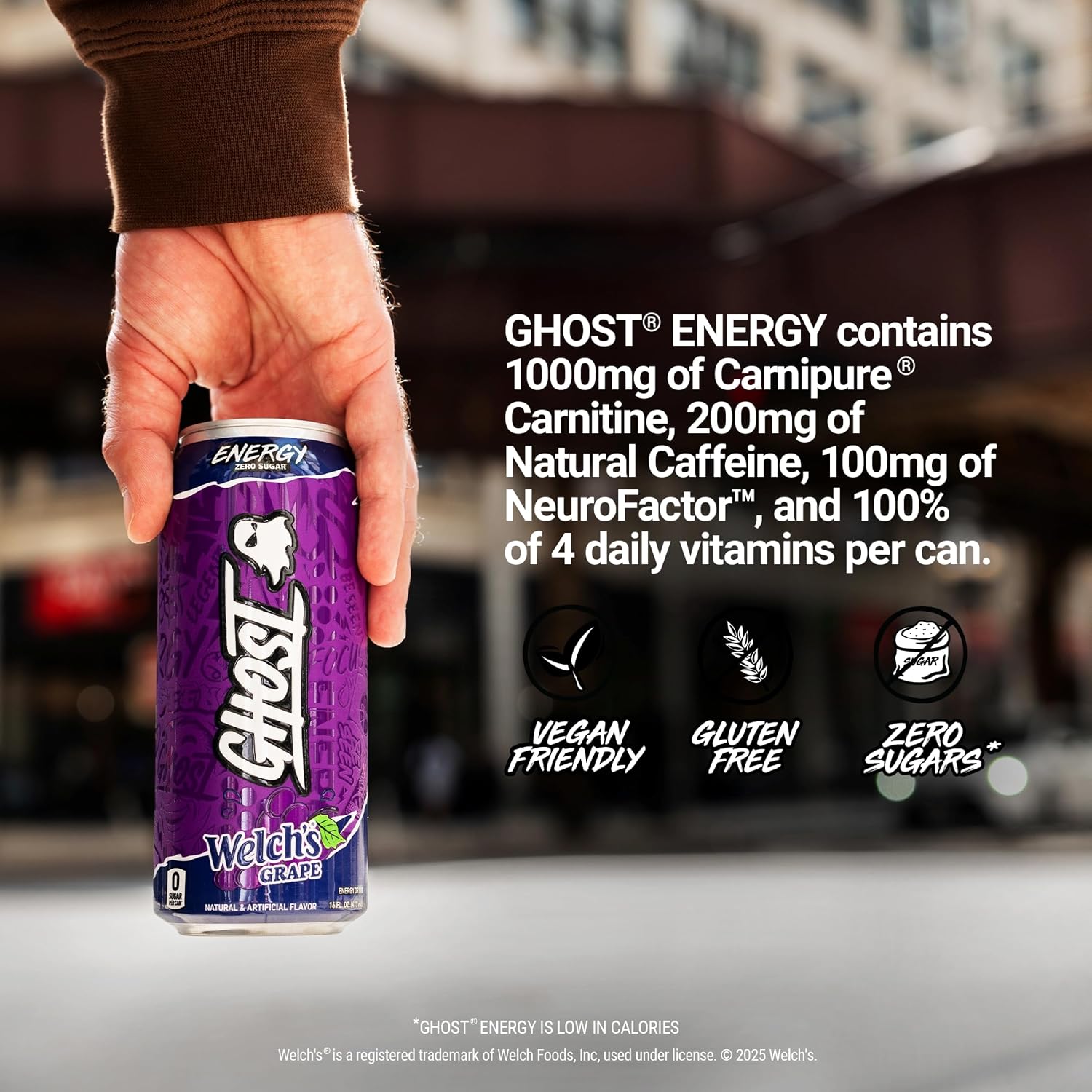 GHOST Energy Drink, Zero Sugars, 12-Pack, Welch's Grape, 16oz