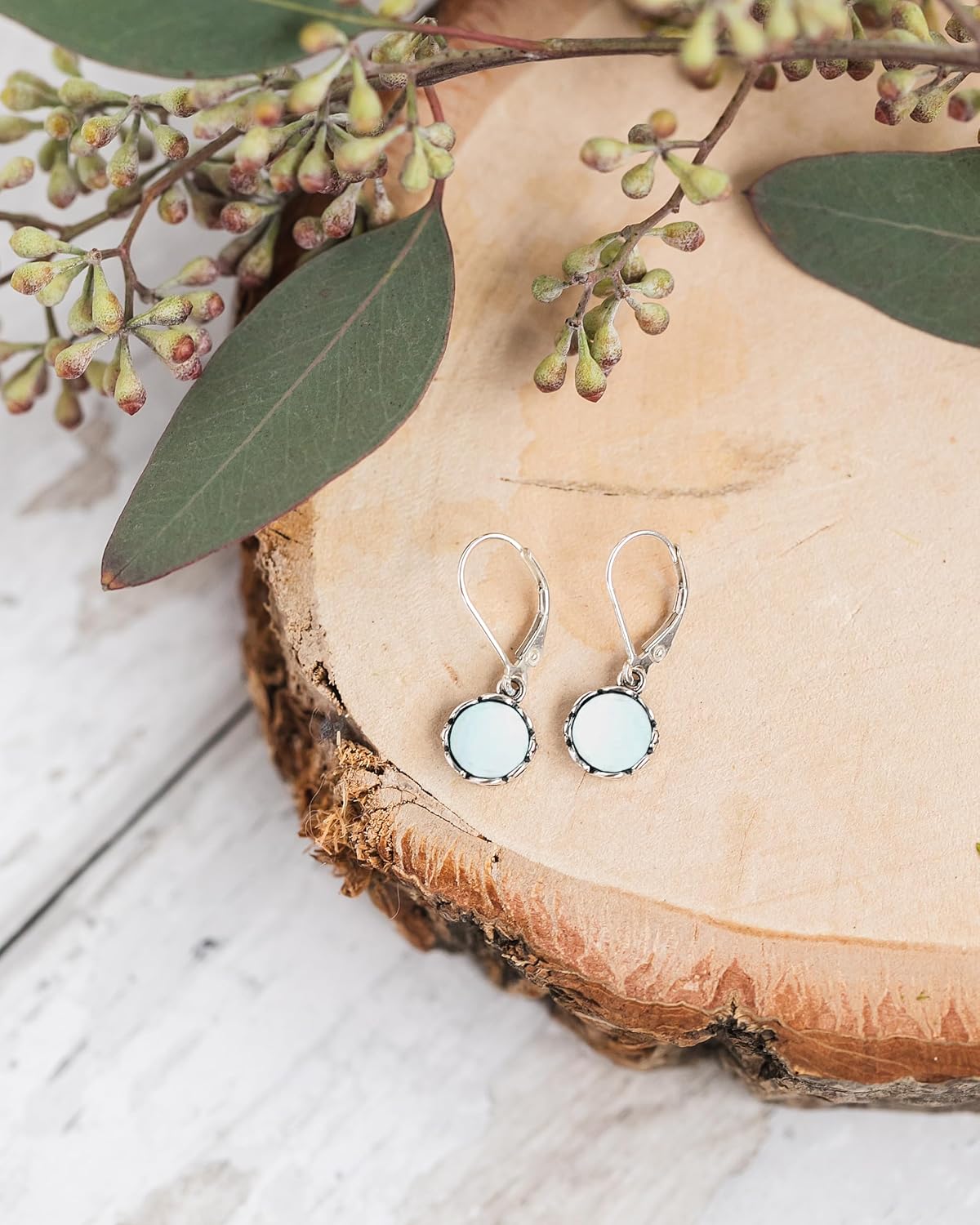 Bottled Up Designs Handmade Vintage White Leverback Botanicals Earrings, Sterling Silver, Eco Friendly, Made in USA, Birthday Gifts, Mothers Day, Women, Anniversary (Black Depression Glass)