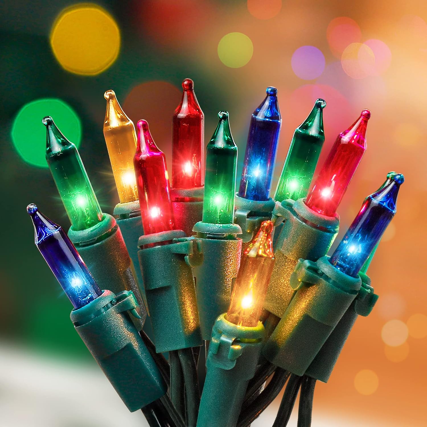 Hopolon Christmas Lights Multicolor,2PACK Total 100Count 26FT,Green Wire