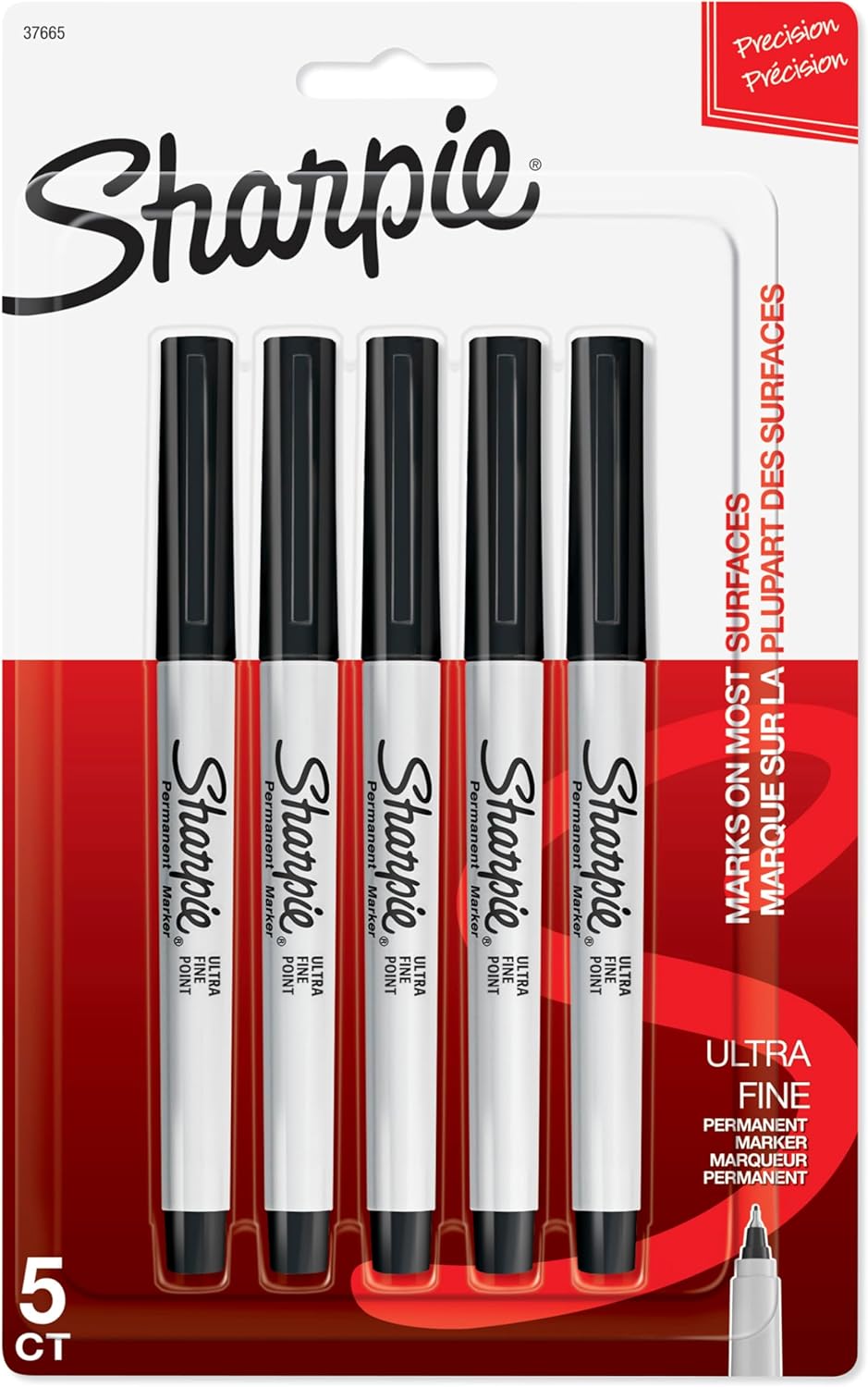 Sharpie Permanent Markers, Ultra Fine Point, Black, 5 Count - Home, School, Office Supplies