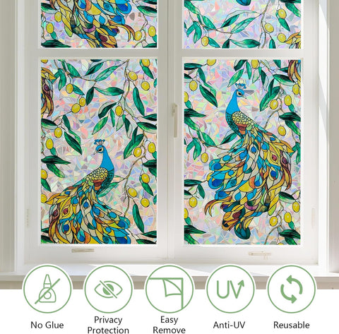 Kromapolis Window Privacy Film, Stained Glass Sticker, 17.5" x 157.4"