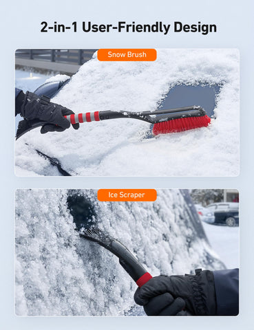 AstroAI 27" Snow Brush and Ice Scrapers for Car Windshield, Detachable Snow Scrapers with Ergonomic Foam Grip for Cars, Trucks, SUVs (Heavy Duty ABS, PVC Brush, Red)