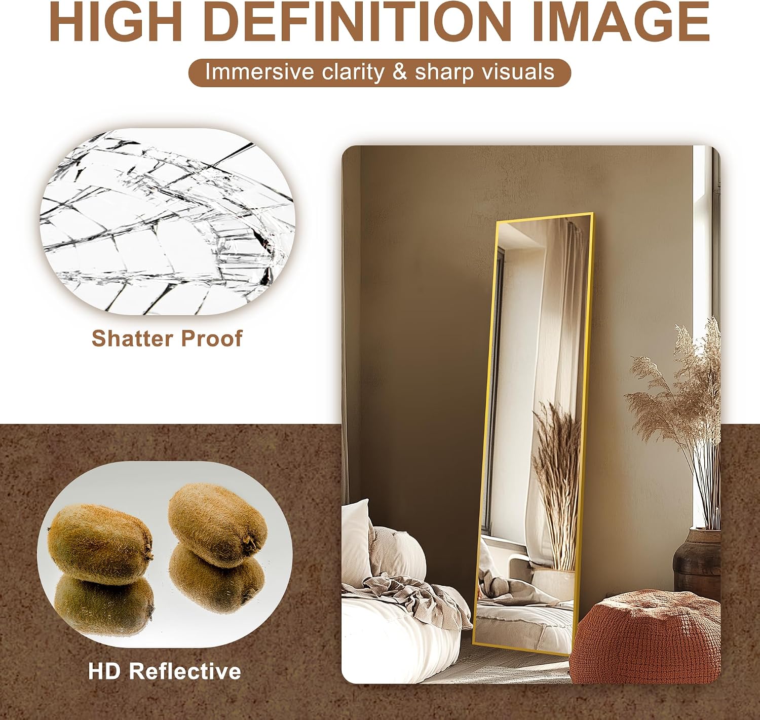 Delma Full Length Mirror with Stand, 56x15 Gold Floor Mirror