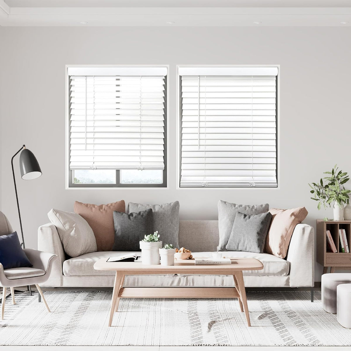DEZ FURNISHINGS Cordless 2" Smooth Faux Wood Blind, 22.75" W x 60" H, Smooth White